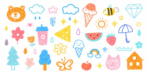 Whimsical hand drawn elements collection for kids