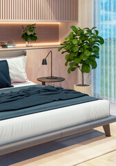 Large luxury modern bright bed room interiors 3D rendering illustration image