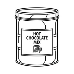 Hand drawn illustration of a vintage tin can filled with hot chocolate mix