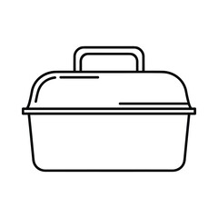 Simple line drawing of a portable charcoal grill with a handle on top