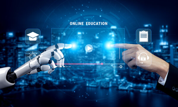 An AI powered online education and e-learning platform. A concept of personalized video courses and adaptive learning in a virtual classroom. Motif