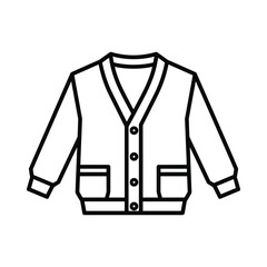 Simple outline drawing of a classic v neck button up cardigan sweater with pockets