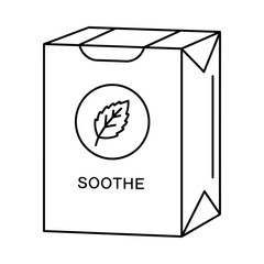Hand drawn illustration of a small box with the word soothe and a leaf icon