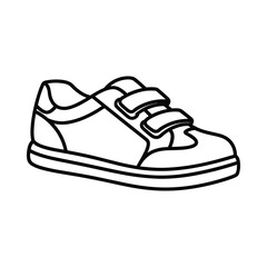 Simple outline drawing of a child s sneaker with velcro straps
