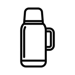 Simple line art icon of a classic thermos flask with a handle