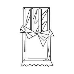 Simple outline drawing of a chocolate bar with wrapper and bow