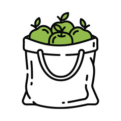 Illustration of a reusable tote bag filled with fresh green apples