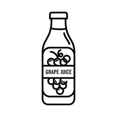 Simple outline illustration of a bottle of grape juice with grapes on the label