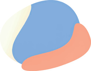 Abstract design with blue, beige, and salmon shapes.