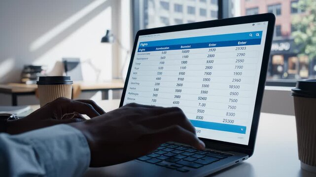 Professional Types on Laptop, Working With Financial Data in the Office - Powered by Adobe