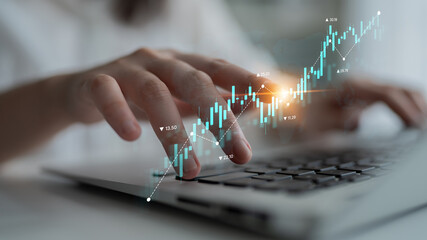 Stock market analysis with candlestick chart and price movement trend line, highlighting global financial trends, stock trading, and investment strategy insights Latch