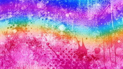 Abstract rainbow texture with paint splatters grunge background