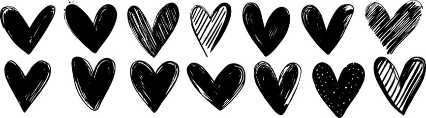 Heart vector hand drawn love brush line icon with pen sketch background shape.