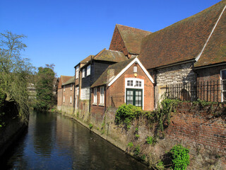 Old building and architecture on the River Stour in Canterbury Kent England UK, travel destination stock photo image