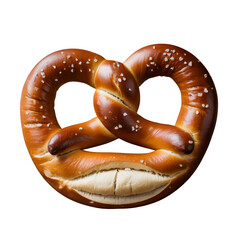 Freshly baked golden brown salted pretzel, traditional snack food. isolated on transparent background