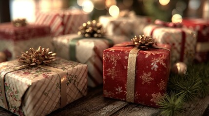 holiday scene with wrapped presents