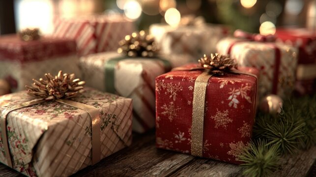 holiday scene with wrapped presents - Powered by Adobe