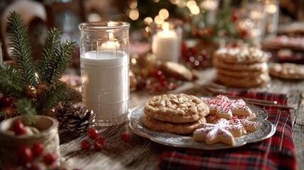 holiday table with sugar cookies and milk
