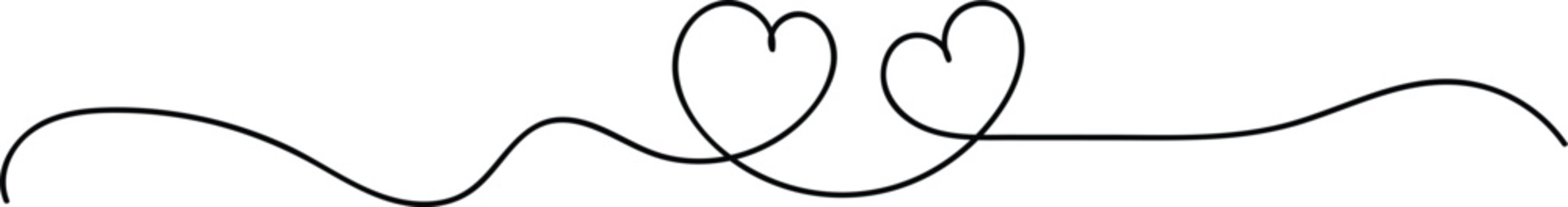 Continuous Line Drawing of Two Hearts Connected by a Wavy Line on White