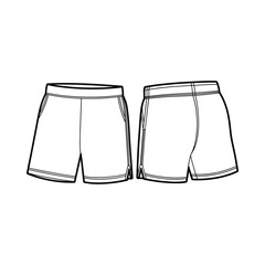 Hand drawn sketch of athletic shorts front and back view on white background