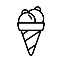 Simple black and white outline icon of a two scoop ice cream cone