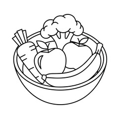 Outline of a bowl filled with fresh fruits and vegetables for healthy eating