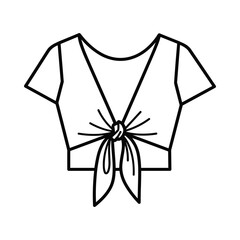 Simple line drawing of a short sleeve crop top with a tie front detail