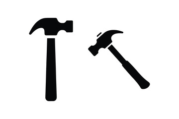 Hammer Silhouette Icon Collection on White Background