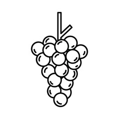 Simple line art icon of a bunch of grapes hanging from a stem
