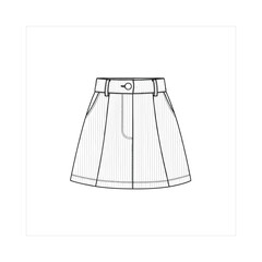 Fashion sketch of a pleated denim mini skirt with belt loops and button detail