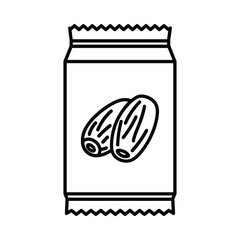 Simple line drawing of a packaged snack with two dates on the front