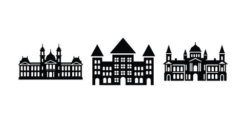 Obraz premium Large Palace Structure Silhouette Icon Collection on White Background