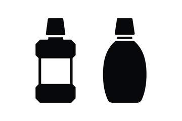 Mouthwash Bottle Silhouette Icon Collection on White Background