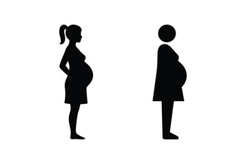 Pregnant Woman Silhouette Icon Collection on White Background