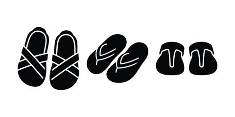 Fototapeta premium Sandals Silhouette Icon Set on White Background