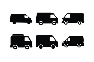 Van Silhouette Icon Set on White Background