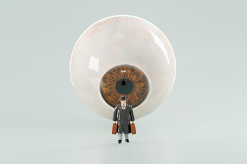 3D giant eye with businessman figure concept surveillance