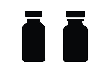 Vial or Medicine Bottle Silhouette Icon Collection on White Background