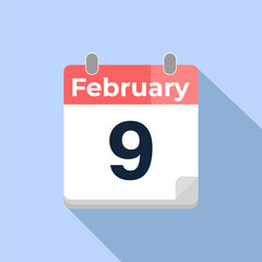 February 9 Vector Calendar
Modern flat color vector calendar with date