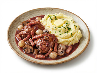 Coq au vin traditionnel avec pur&eacute;e maison