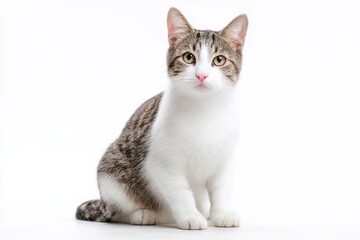 Obraz premium Adorable Cat Sitting Calmly on White Background in Studio Light Setting