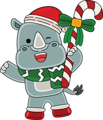 Cartoon Rhinoceros character celebrating Christmas