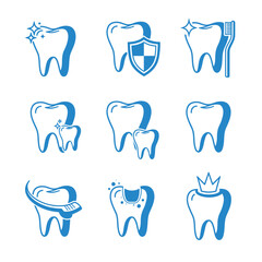 Collection of dental care icons featuring teeth toothbrush and protection