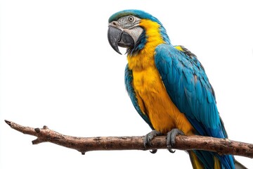 Fototapeta premium Colorful Parrot Standing Proudly on a Branch Isolated Against a White Background for Nature and Wildlife Photography