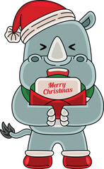 Cartoon Rhinoceros character celebrating Christmas