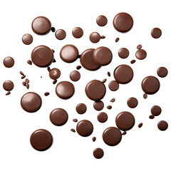 Obraz premium Falling melted chocolate drops isolated on a transparent white background, clipping path, pen too
