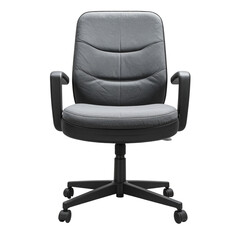 Modern gray office chair with armrests and wheels isolated