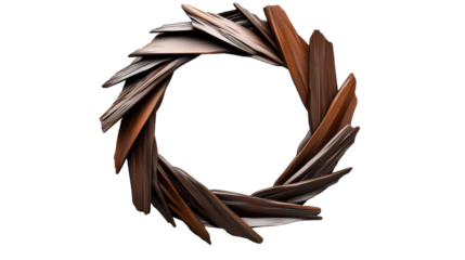 Wooden Circle Wreath on Transparent Background