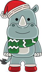 Cartoon Rhinoceros character celebrating Christmas