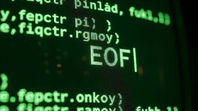 Typing Code on Screen in Green Text With End of File Message